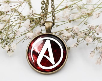 Atheist Symbol Pendant Necklace, Non Believe Symbol Keychain, Atom Chain Atomic Whirl Religious Disbelief, Godless Atheist Amulet Talisman