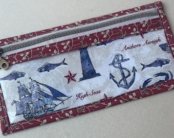 Cross Stitch Notions Bag: Vinyl Front. Nautical