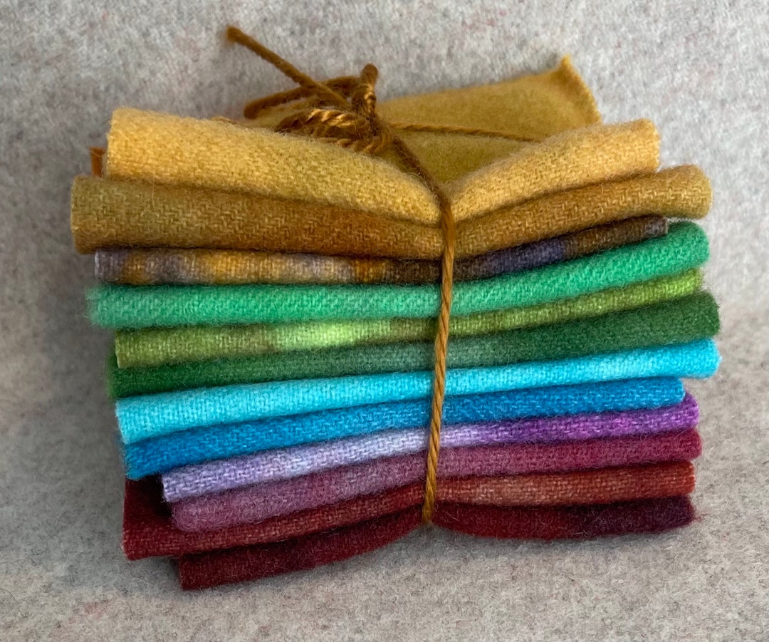 Felted Wool Fabric Charm Pack. Hand Dyed Dorr Wool. Ideal for Wool Appliqué, Penny Rugs, Rug