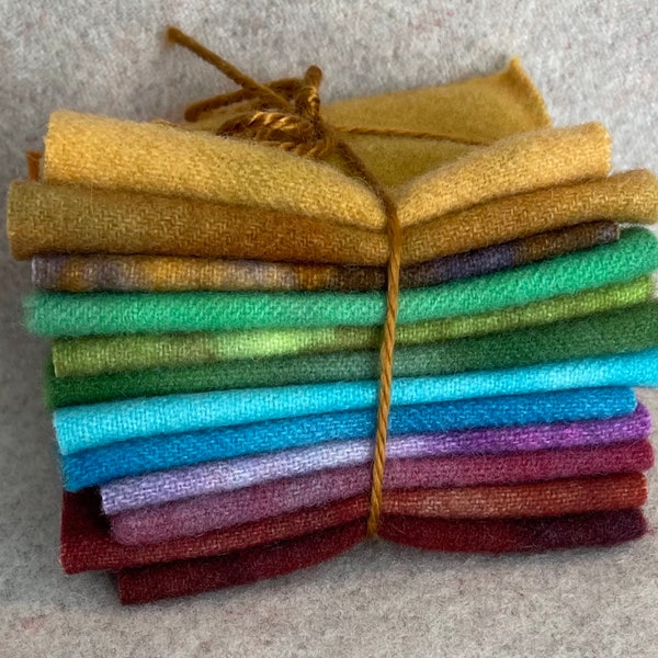 Felted Wool Fabric Charm Pack. Hand Dyed Dorr Wool.   Ideal for Wool Appliqué, Penny Rugs, Rug Hooking, Pennies, Pin Cushions. Pretty Pack