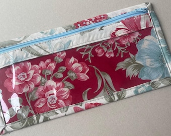 Cross Stitch Vinyl Front Notions Bag: 100/3 Silk Thread Spool Storage. Needlework Accessories Organization