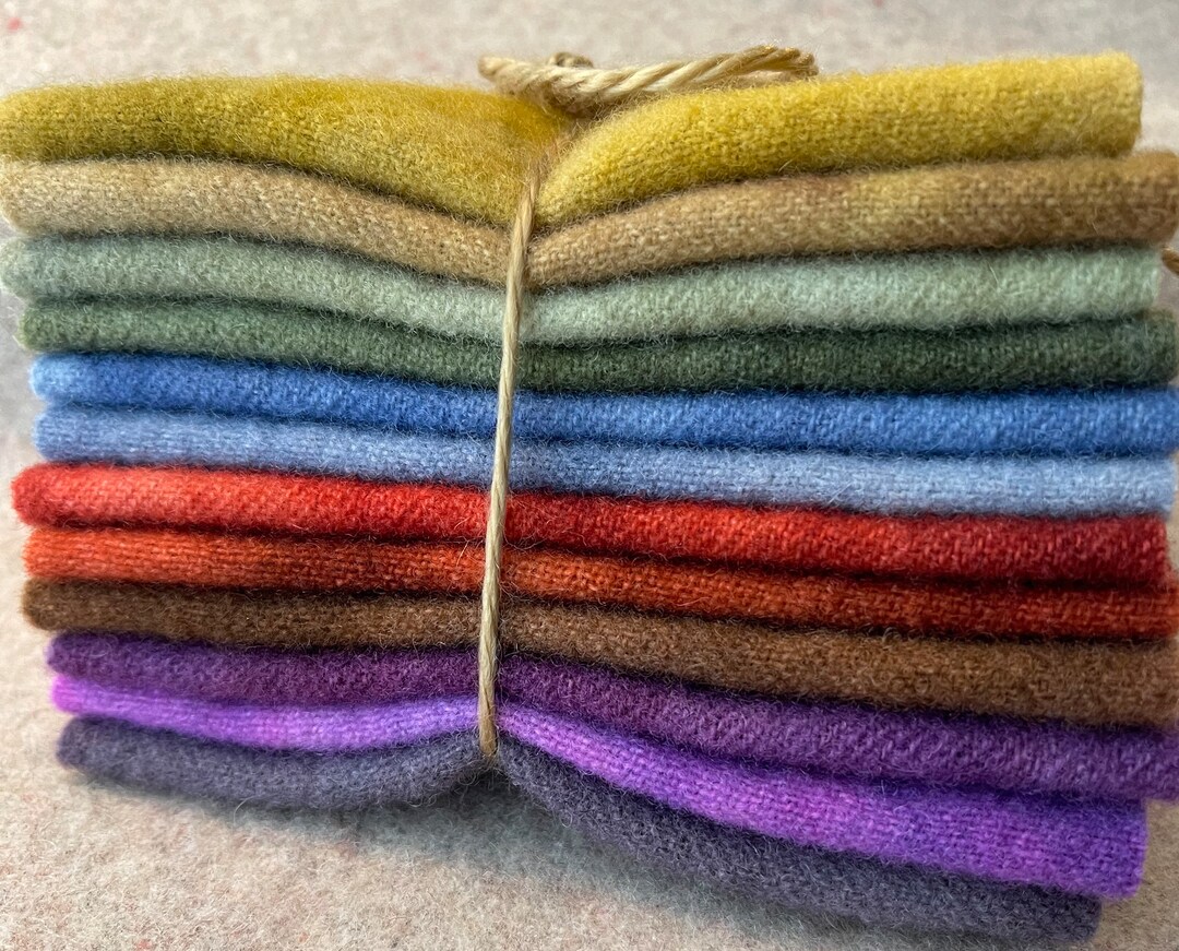 Felted Wool Fabric Charm Pack. Hand Dyed Dorr Wool. Ideal for Wool Appliqué, Penny Rugs, Rug