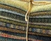 Primitive Green, Felted Wool Fabric Charm Pack - wool applique, penny rugs, rug hooking, hand dyed