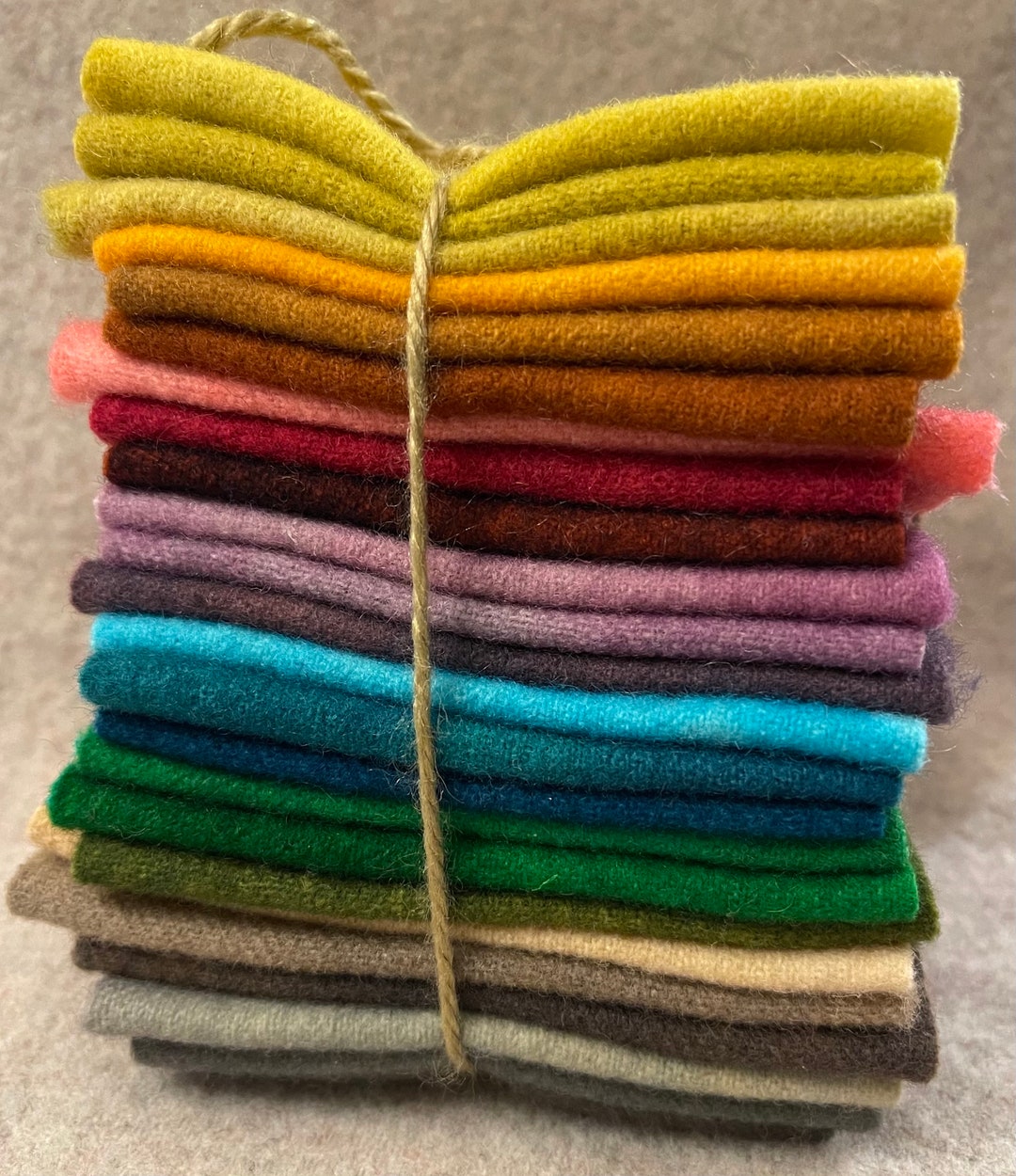 Hand Dyed FELTED WOOL FABRIC Bundle, 24 Small Pieces, Ideal for Wool