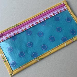 Cross Stitch Vinyl Front Notions Bag: Silk 100/3 Thread Spool Storage. Riley Blake Celebrate