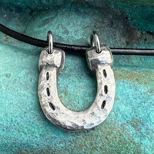 Horse Shoe Necklace 2, Horseshoe Pendant, Rustic Hand Hammered Jewelry, Hand Cast Pewter, Good Luck, Equestrian Gift
