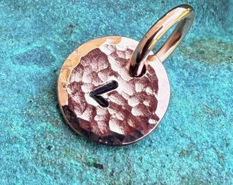 Tiny Copper Tag Charm, Hand Stamped Letter, Custom Initial