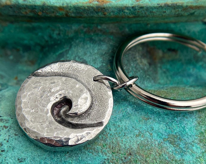 Ocean Wave Key Chain, Hammered Surf Key Ring