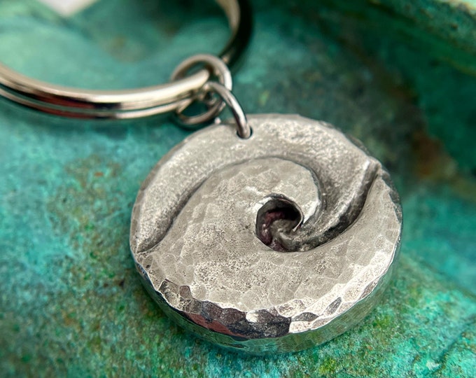 Ocean Wave Key Chain, Hammered Surf Key Ring