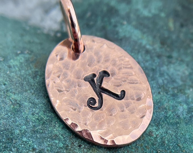 Personalized Small Oval Copper Tag Charms, Hand Stamped Letter Pendant