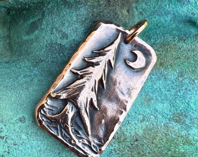Copper Pine Tree Pendant, Handmade Forest Pendant