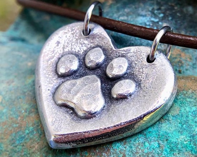 Paw Print on my Heart Necklace, Handmade Pendant