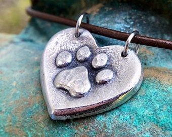 Paw Print on my Heart Necklace, Handmade Pendant