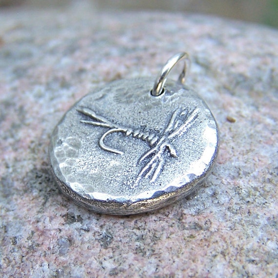 Fly Fishing Pendant, May Fly Charm, Handmade Rustic Fisherman Gift, Pewter Jewelry