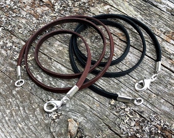 Deerskin Lace Necklace, narrow flat leather lace with silver plated lobster clasp, 1/8 inch wide Brown or Black
