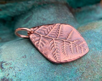 Copper Fern Focal Pendant, Botanical Woodland Pendant