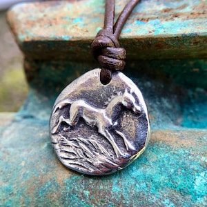 Happy Horse Necklace, Running Equine Pendant, Equestrian Gift, Horse Lover, Hand Cast Pewter Pendant, Gift for her