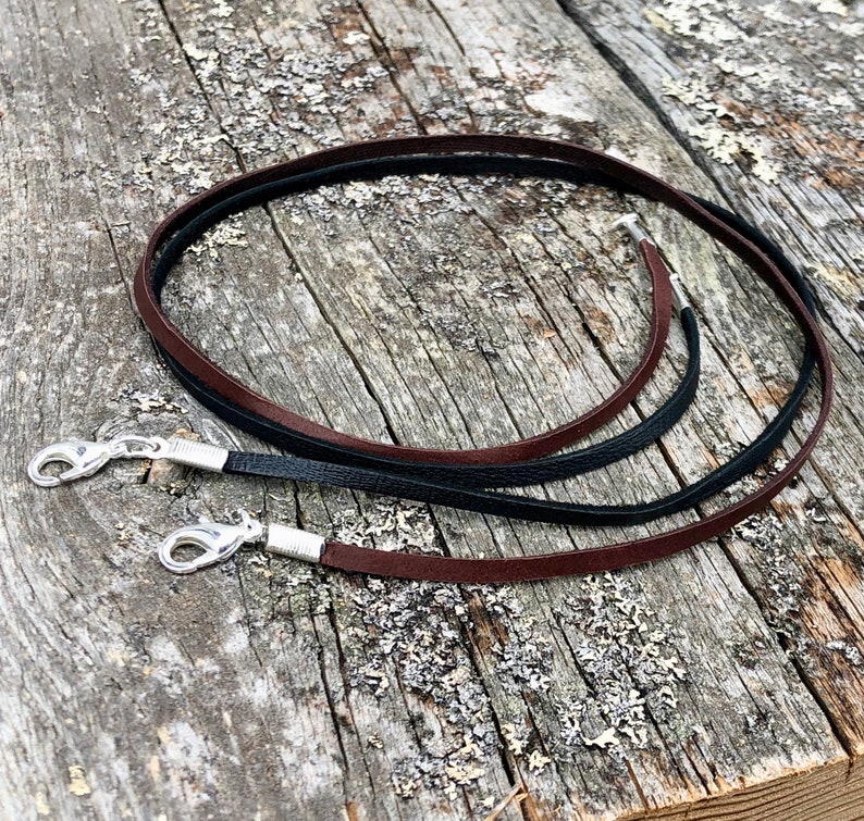 Deerskin Lace Necklace, narrow flat leather lace with silver plated lobster clasp, 1/8 inch wide Brown or Black, you choose color, length image 8