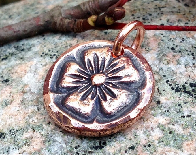 Copper Flower Pendant, Rustic Flower Charm