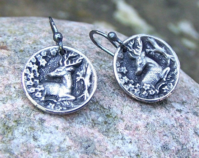 Tiny Deer Earrings, Oxidized Sterling Silver Ear Wires