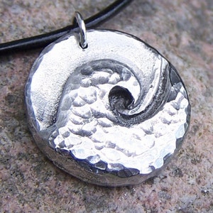 Wave Pendant, Ocean Wave Necklace, Hammered Surf, Rustic Jewelry, Beach Necklace, Summer, Surfer, Hand Cast Pewter