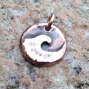 Copper Wave Pendant, Ocean Charm, Beach Jewelry, Summer Jewelry, Surfer, Water Lover Gift, Hand Hammered image 3