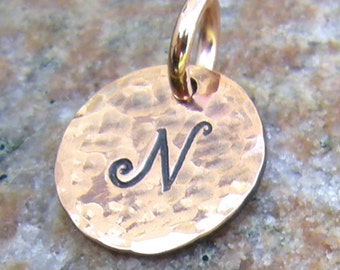 Personalized Copper Tag Charms, 1/2 inch, Hand Stamped Letter, Custom Initial