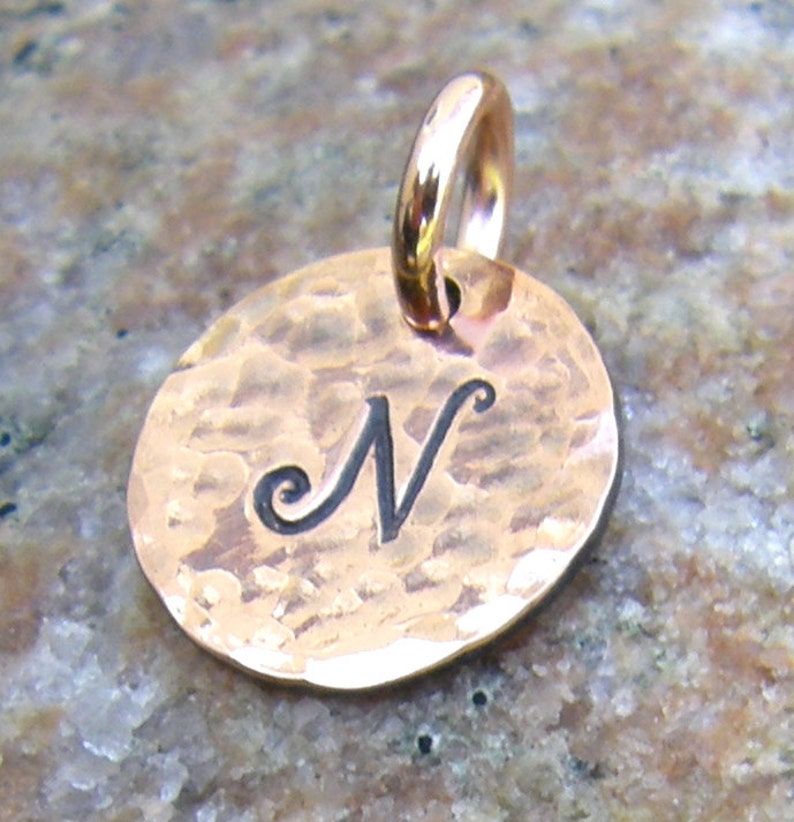 Personalized Copper Tag Charms 1/2 inch Hand Stamped Letter image 1