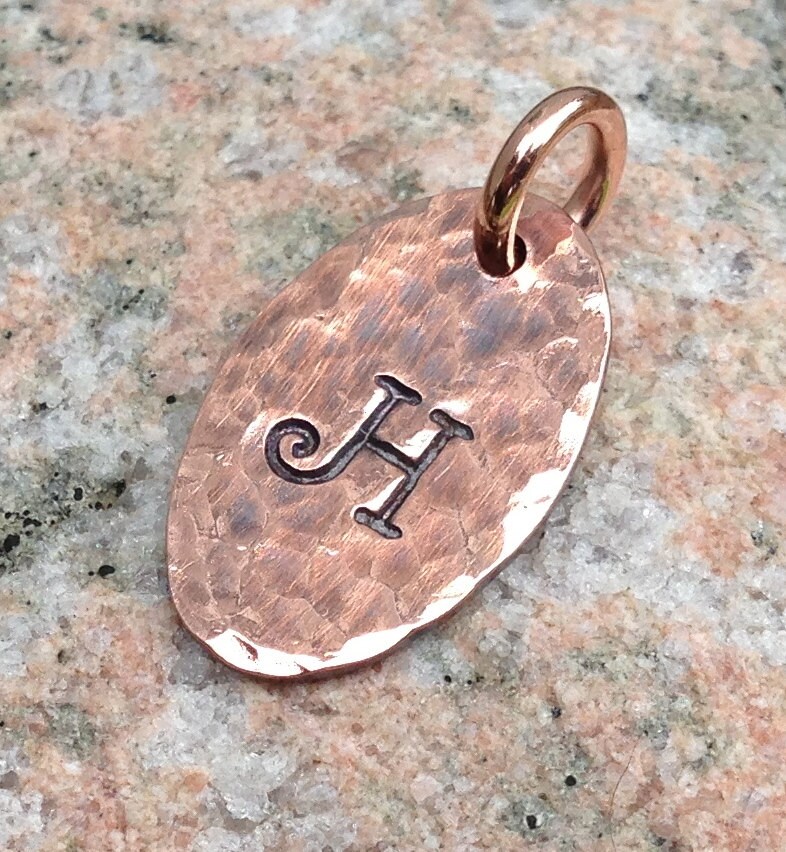 Personalized Small Oval Copper Tag Charms Hand Stamped Letter Pendant