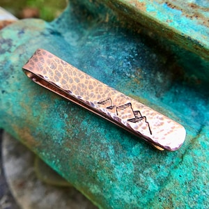 Copper Mountain Tie Bar, Rustic Necktie Clip, Outdoor Lover Gift, Hammered Copper, Hand Stamped, Groomsman Gift, Outdoorsman