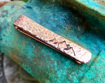 Copper Mountain Tie Bar, Rustic Necktie Clip, Outdoor Lover Gift, Hammered Copper, Hand Stamped, Groomsman Gift, Outdoorsman