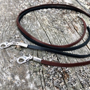 Deerskin Lace Necklace, narrow flat leather lace with silver plated lobster clasp, 1/8 inch wide Brown or Black, you choose color, length image 2