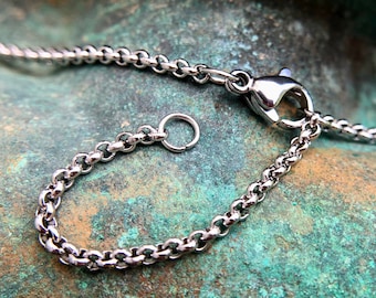 Stainless Steel Rolo Chain 2mm, 18 inches with 2 inch extender to 20 inches