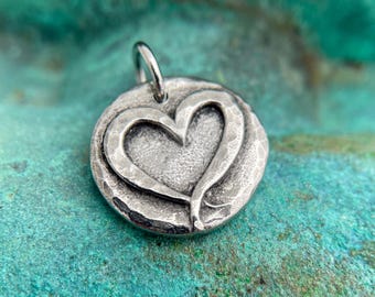 Heart Pendant, Rustic Handmade Pewter Charm