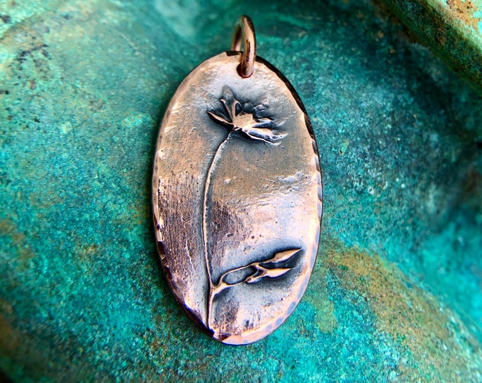 Oval Copper Flower Pendant, Botanical Nature Jewelry