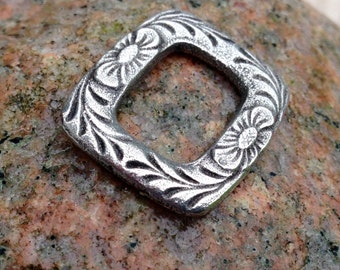 Floral Bracelet Link, Hand Cast Pewter Flower Frame Pendant, Jewelry Making Supply