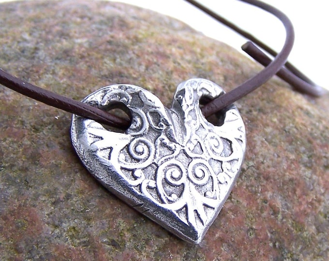 Through My Heart Necklace, Embossed Heart Pendant