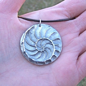 Nautilus Shell Necklace, Natures Spiral Pendant, Fibonacci Jewelry, Rustic Ocean Gift, Summer Beach Trend, Hand Cast Pewter, Focal, Large image 7