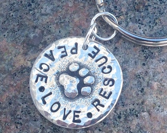 Peace Love Rescue Keychain or Peace Love Adopt Key Ring or Personalized with Pets Names