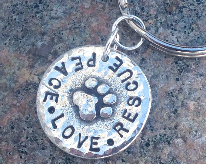 Peace Love Rescue Keychain or Peace Love Adopt Key Ring or Personalized with Pets Names