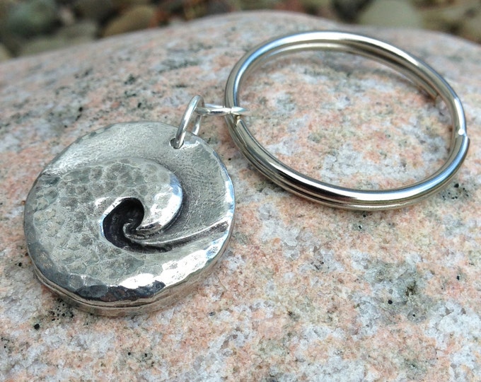 Ocean Wave Key Chain, Hammered Surf Key Ring