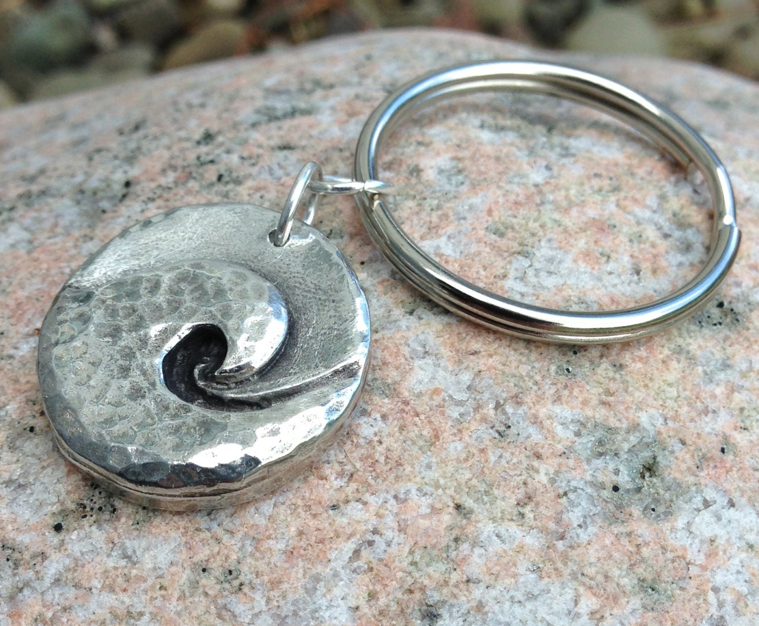 Ocean Wave Key Chain, Hammered Surf Key Ring