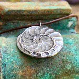 Nautilus Shell Necklace, Natures Spiral Pendant, Fibonacci Jewelry, Rustic Ocean Gift, Summer Beach Trend, Hand Cast Pewter, Focal, Large image 3