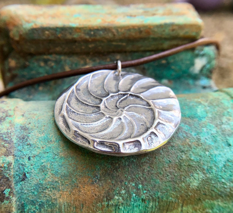 Nautilus Shell Necklace, Natures Spiral Pendant, Fibonacci Jewelry, Rustic Ocean Gift, Summer Beach Trend, Hand Cast Pewter, Focal, Large image 3