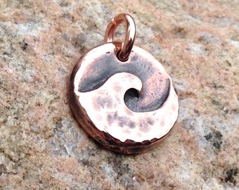 Copper Wave Pendant, Ocean Charm, Handmade Beach Jewelry