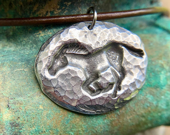 Running Horse Necklace, Mustang Pendant, Rustic Horse Jewelry