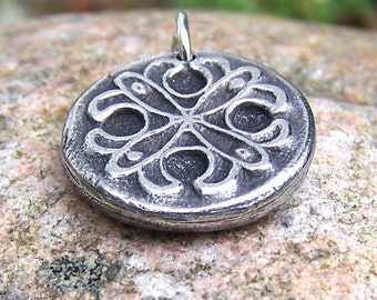 Rustic Lace Pendant or Charm, Handcast Pewter