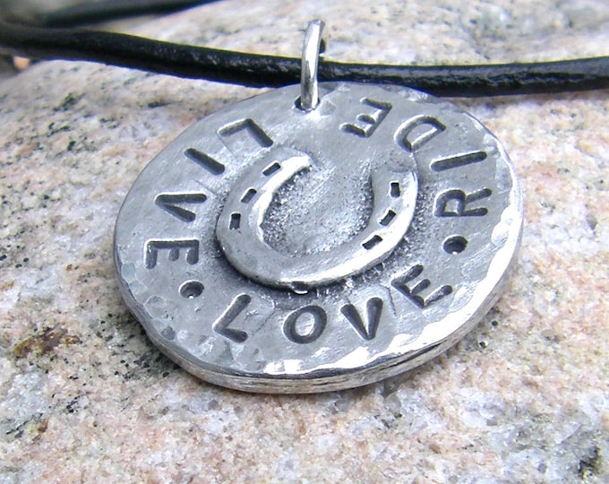 Live Love Ride Necklace, Rustic Handmade Horse Jewelry