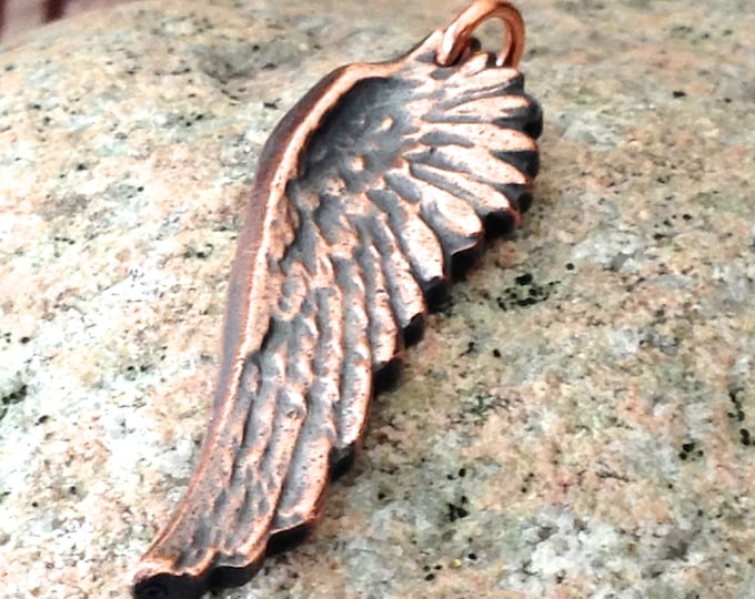 Copper Wing Pendant, Rustic Focal, Handmade Jewelry