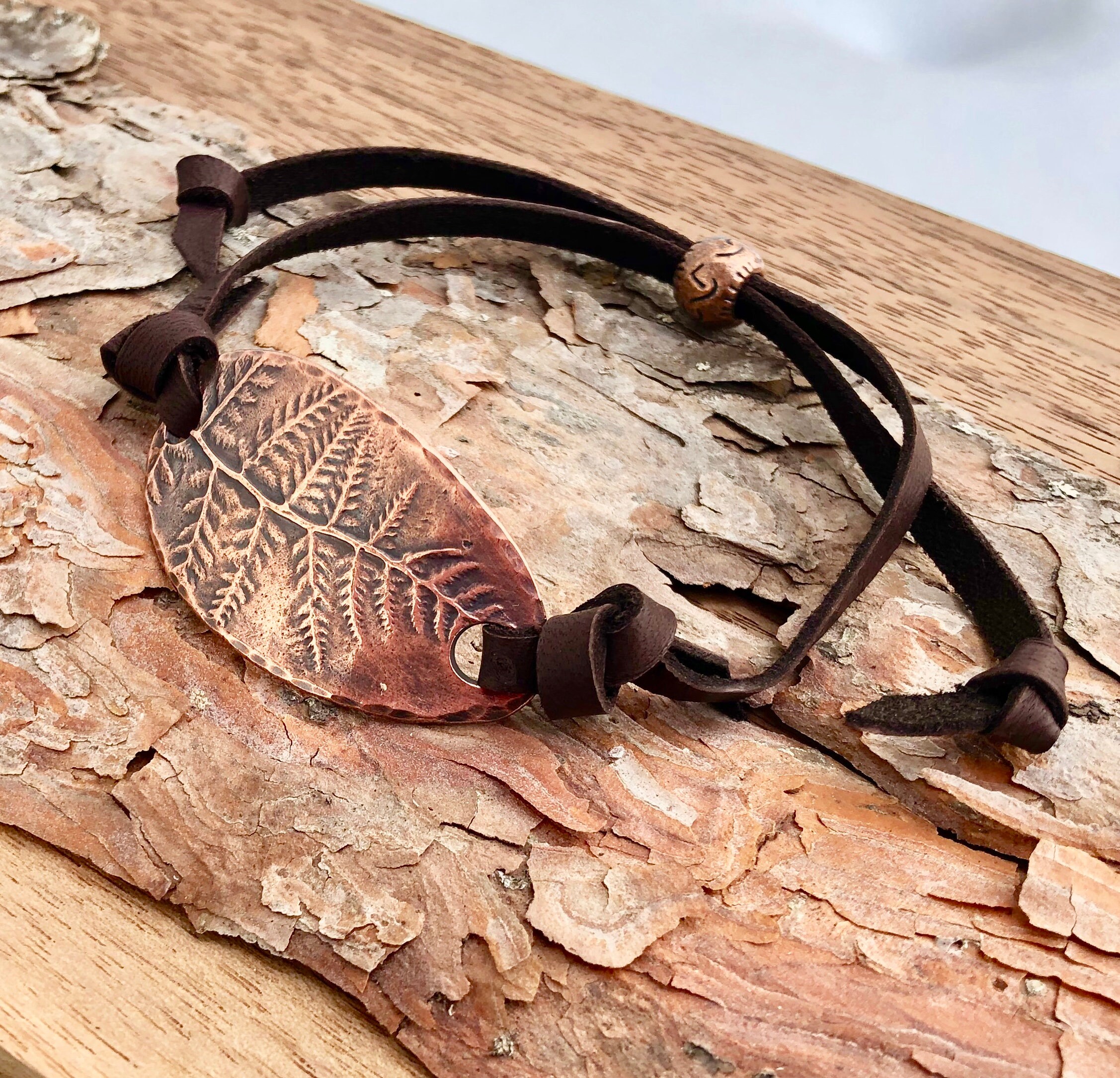 Adjustable Copper Fern Bracelet